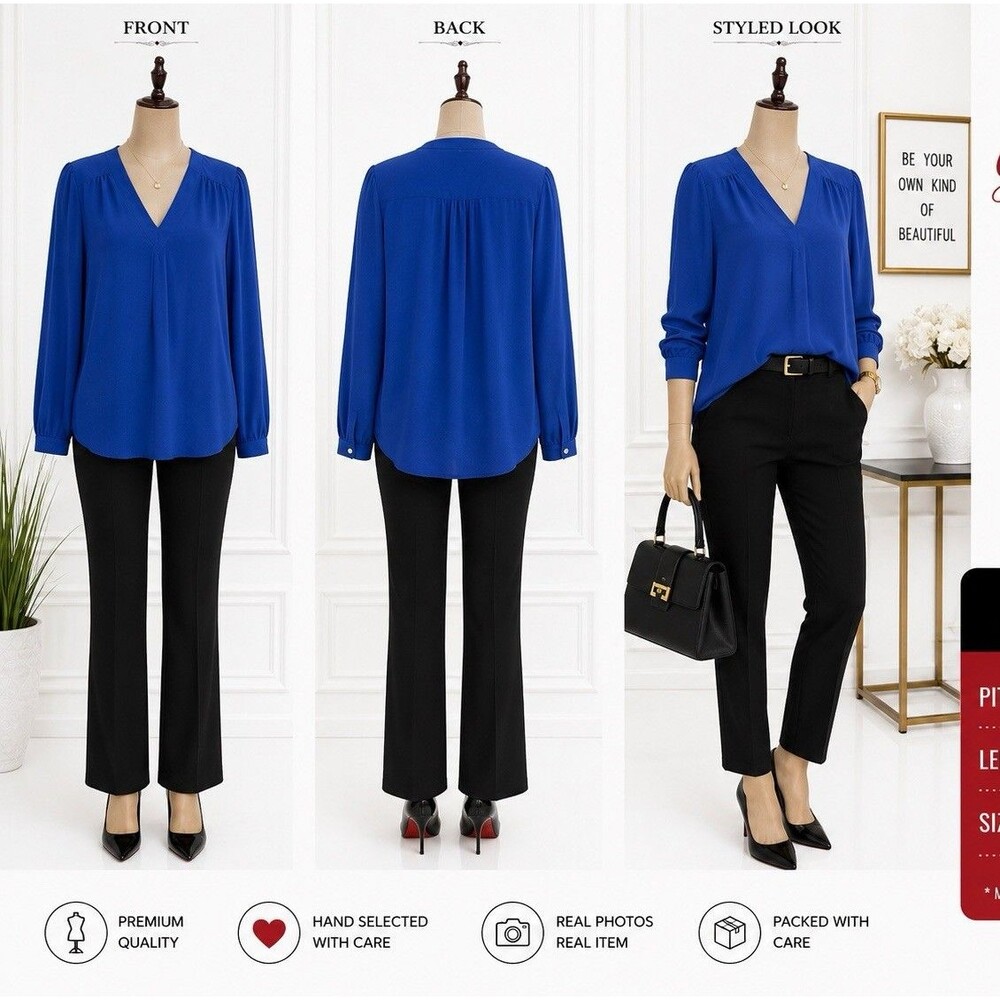 Banana Republic Royal Blue V-Neck Long Sleeve Blouse